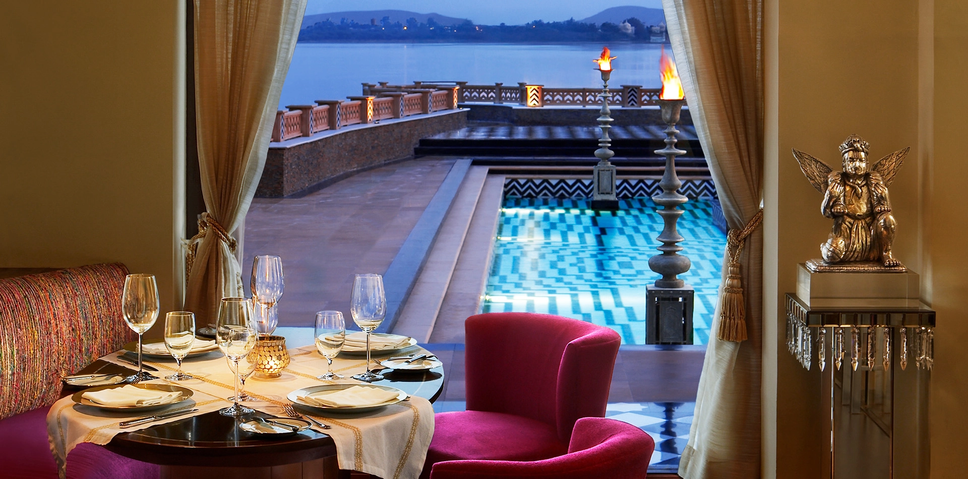 The Dining Room serving the world cuisine at The Leela Palace Udaipur