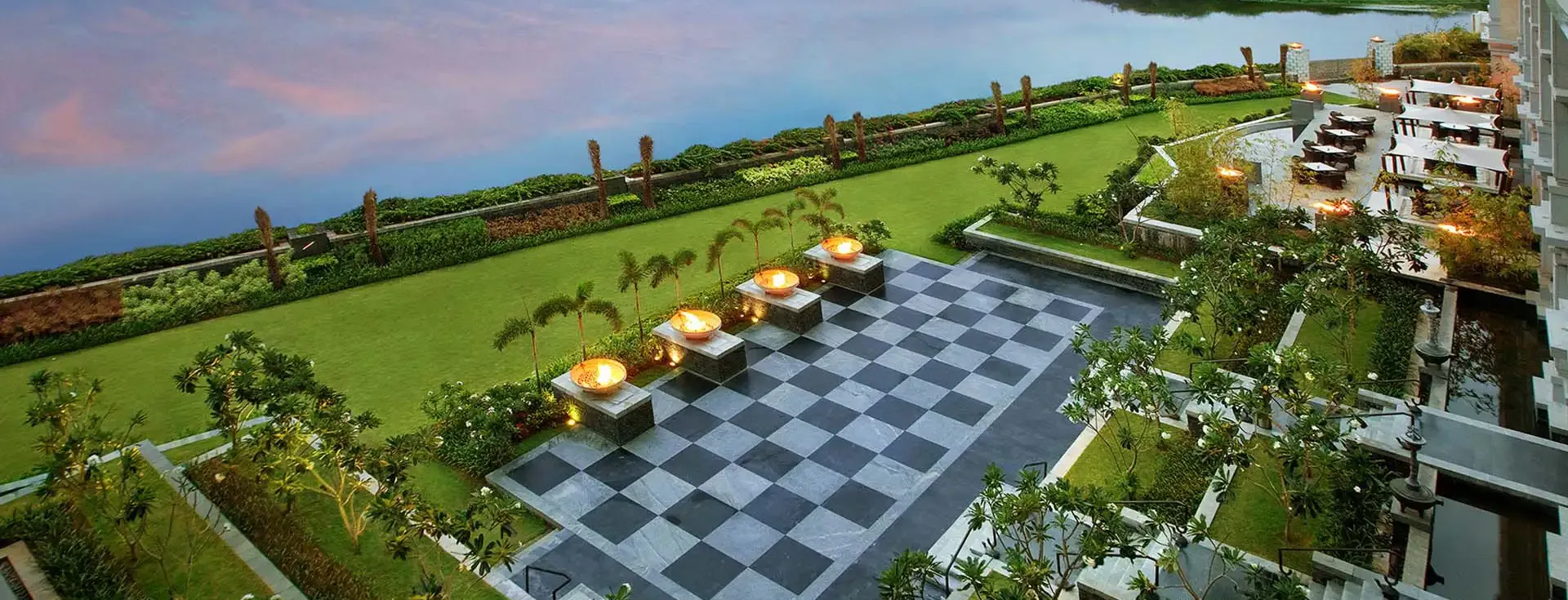 Seafront view of The Leela Palace Chennai with Bay of Bengal in background