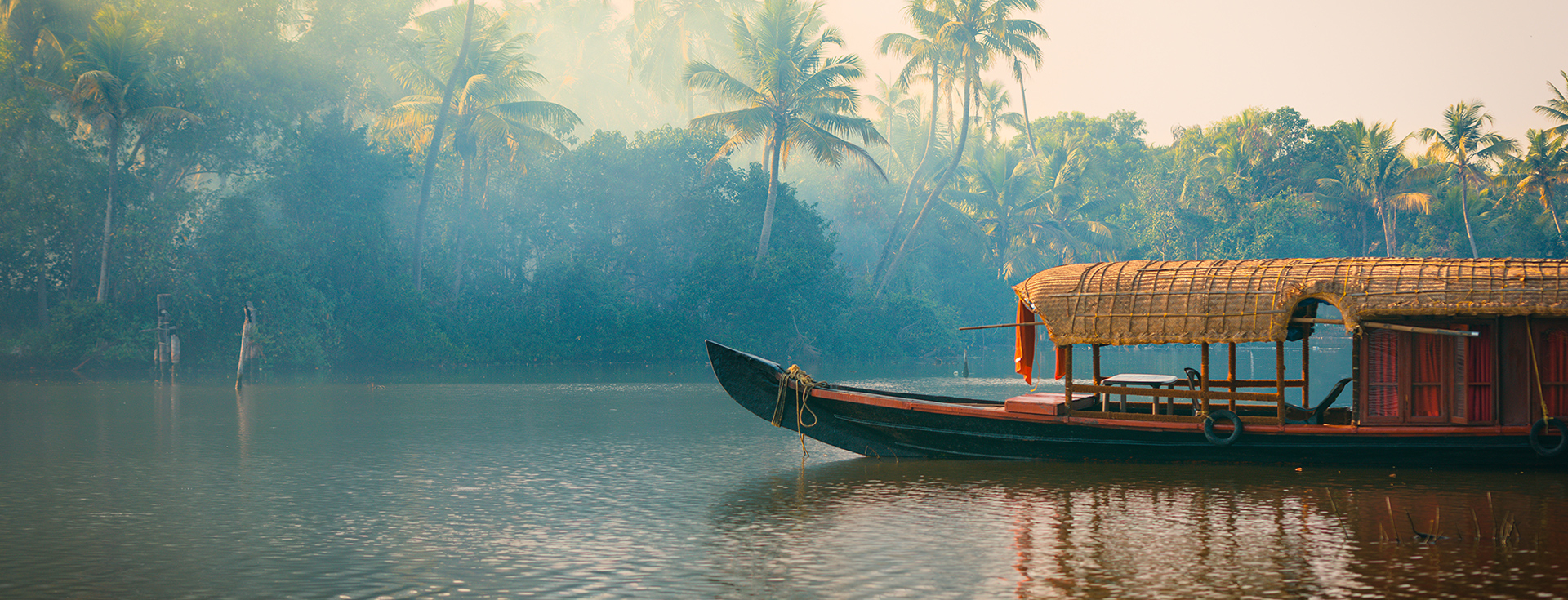 Houseboat cruising through the Kumarakom backwaters