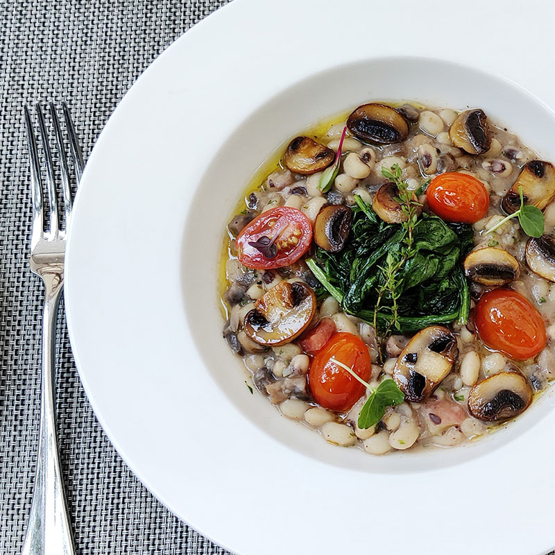 Cowpea and Mushroom Succotash with Wilted spinach